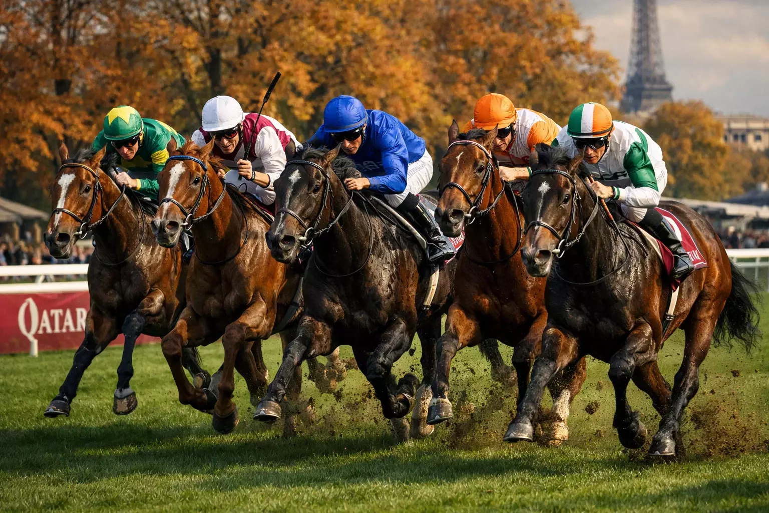 Feld der besten Pferde Europas beim Prix de l'Arc de Triomphe
