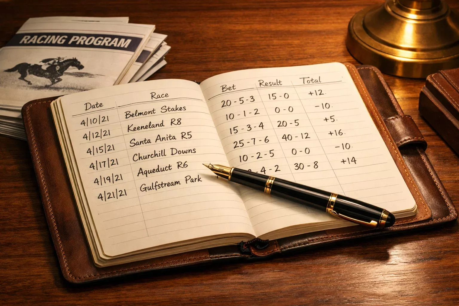 Notizbuch mit handgeschriebenen Wettaufzeichnungen und Stift