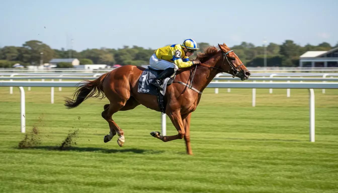 Geteiltes Bild: Galopprennpferd im vollen Lauf und Traber mit Sulky