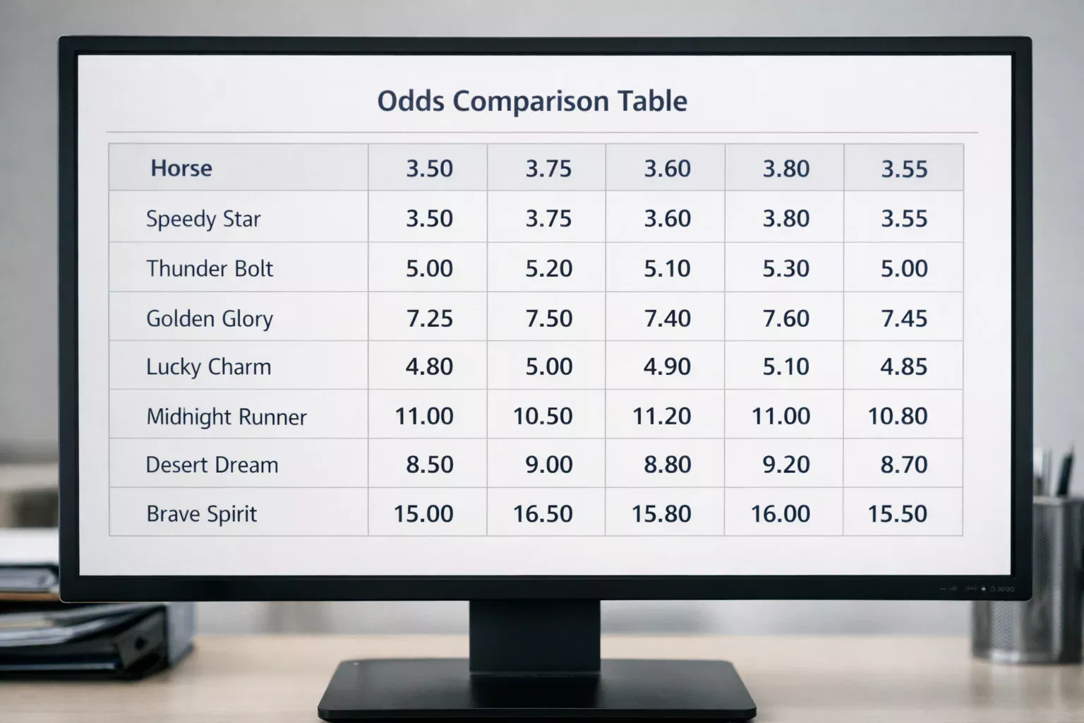 Übersichtliche Quotentafel für ein Pferderennen auf einer Website