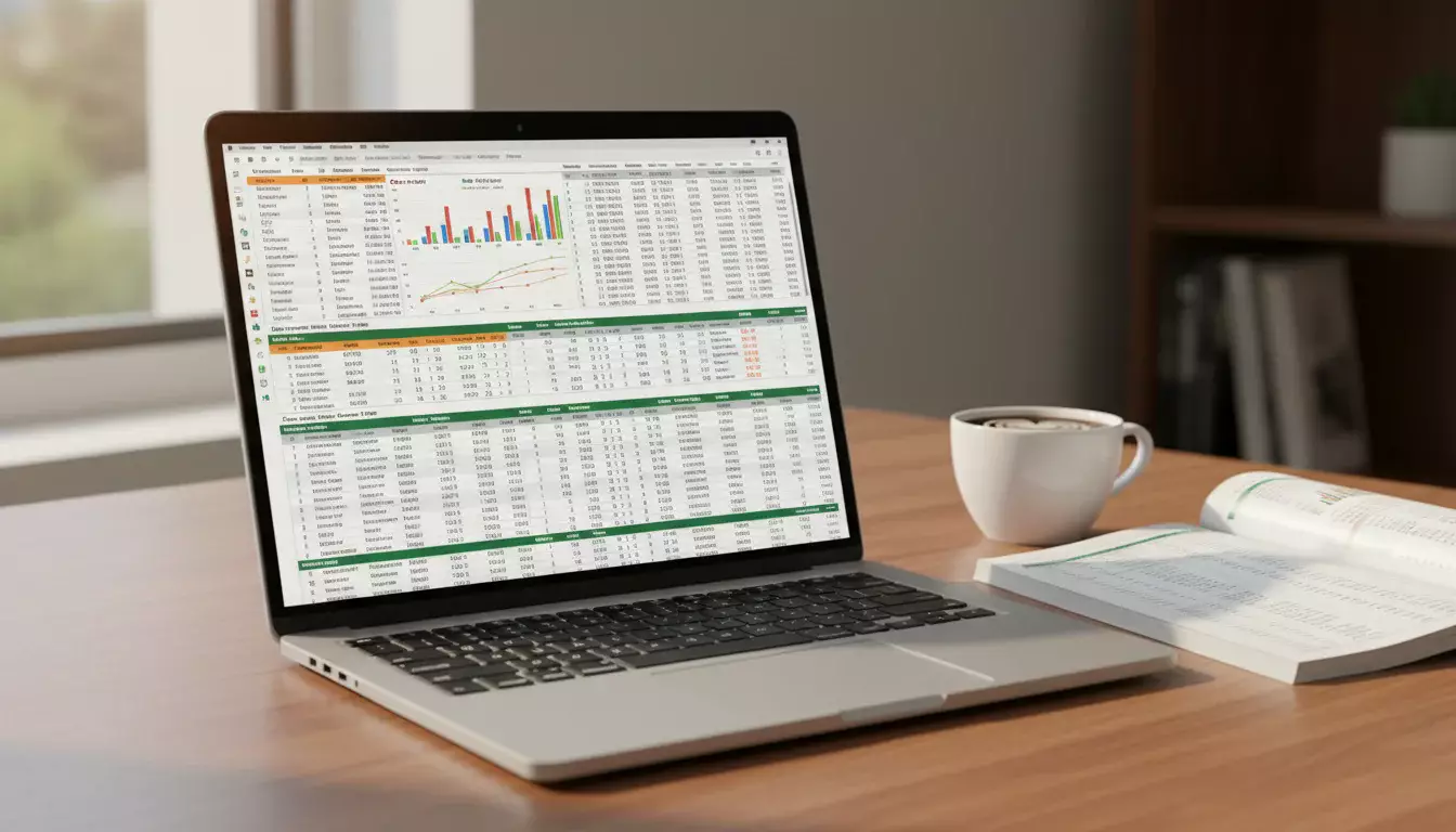 Laptop mit Pferderennen-Daten neben einem Rennprogramm auf dem Tisch